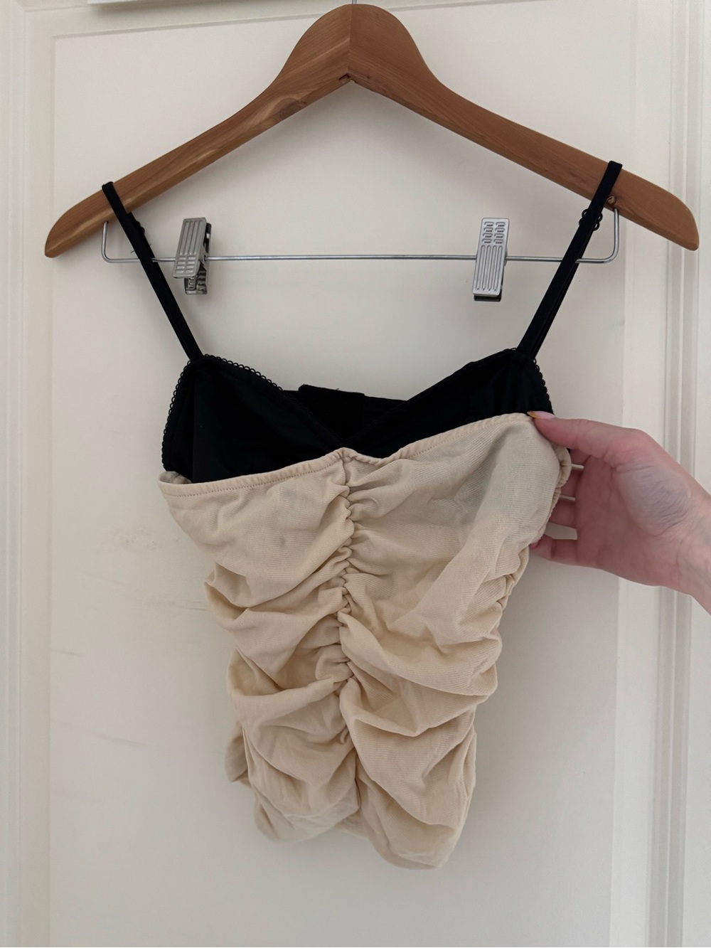 Peppermayo Black & Beige Ruched Bustier Tank Top